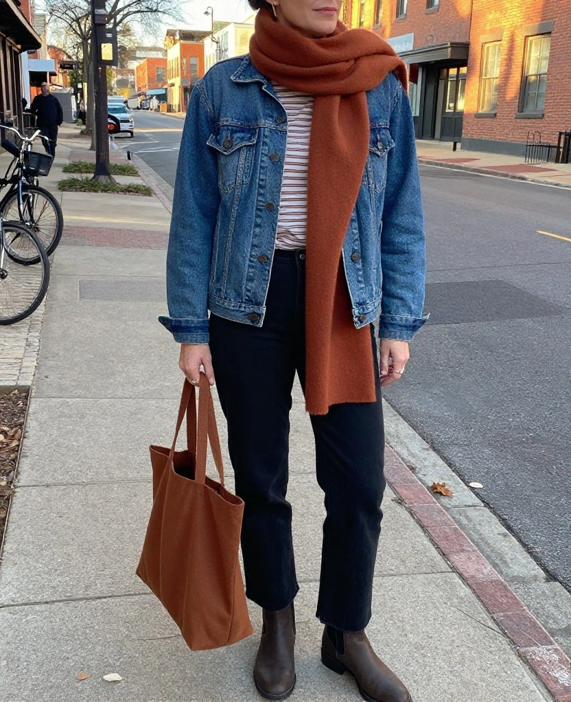 What to Wear in Austin in December: 14 Smart Layering Ideas for Chilly Mornings and Sunny Afternoons! 15 What to Wear in Austin in December What to Wear in Austin in December: 14 Smart Layering Ideas for Chilly Mornings and Sunny Afternoons! - 3. Pair a Denim Jacket With a Light Scarf 1