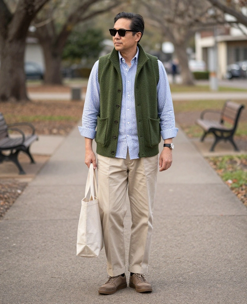 What to Wear in Austin in December: 14 Smart Layering Ideas for Chilly Mornings and Sunny Afternoons! 22 What to Wear in Austin in December What to Wear in Austin in December: 14 Smart Layering Ideas for Chilly Mornings and Sunny Afternoons! - 4. Use a Knit Vest Over a Button-Down 1