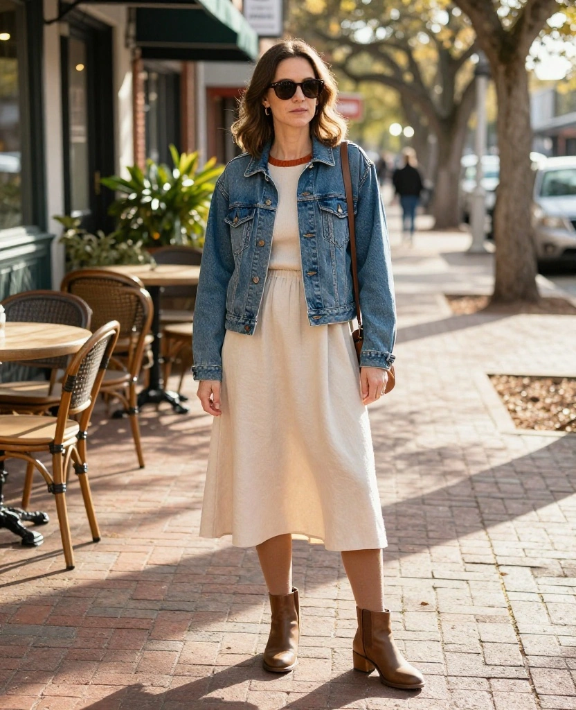 What to Wear in Austin in December: 14 Smart Layering Ideas for Chilly Mornings and Sunny Afternoons! 34 What to Wear in Austin in December What to Wear in Austin in December: 14 Smart Layering Ideas for Chilly Mornings and Sunny Afternoons! - 6. Style a Midi Dress With a Cropped Jacket 1