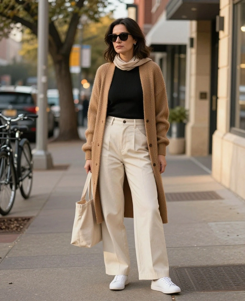What to Wear in Austin in December: 14 Smart Layering Ideas for Chilly Mornings and Sunny Afternoons! 43 What to Wear in Austin in December What to Wear in Austin in December: 14 Smart Layering Ideas for Chilly Mornings and Sunny Afternoons! - 7. Balance Wide-Leg Pants With a Fitted Base Layer 1