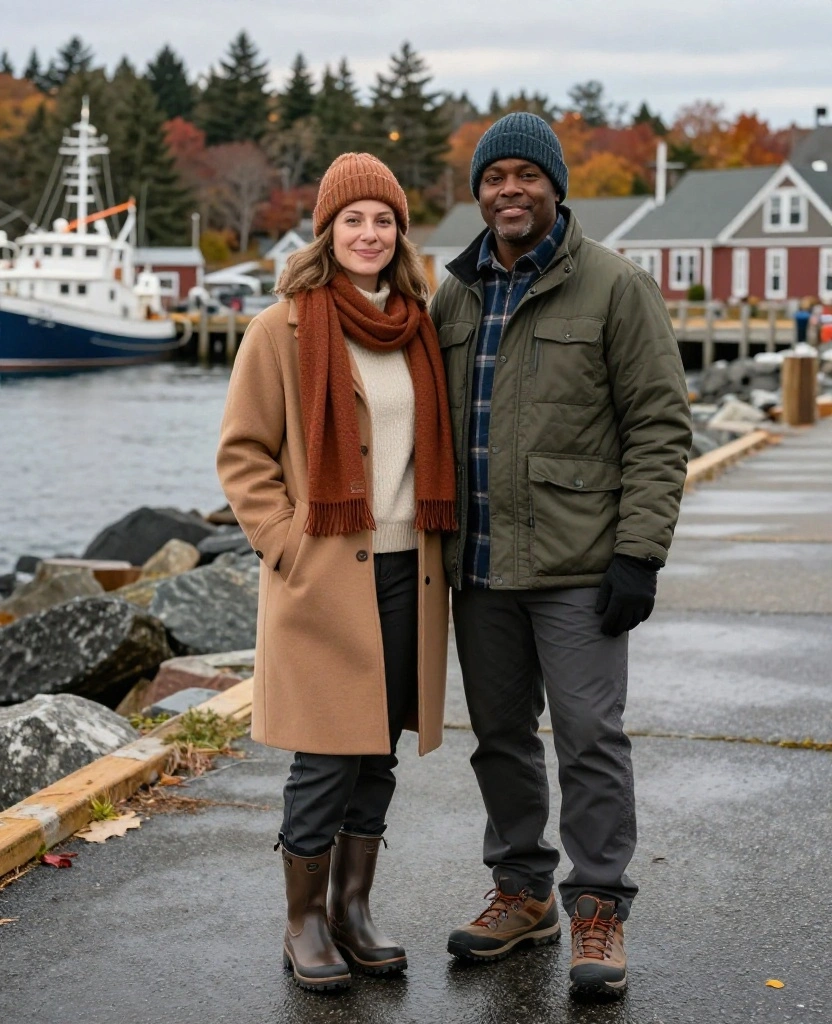 What to Wear in Bar Harbor in November: 15 Cozy Travel Outfits You’ll Be Glad You Packed! 38 What to Wear in Bar Harbor in November What to Wear in Bar Harbor in November: 15 Cozy Travel Outfits You’ll Be Glad You Packed! - 10. The Coordinated Couple’s Outfit for Harbor Photos and Dinner 1