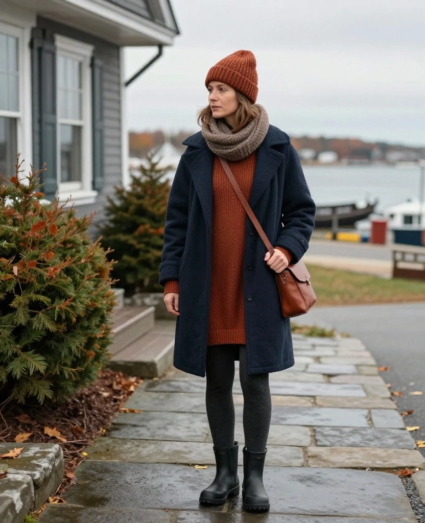 What to Wear in Bar Harbor in November: 15 Cozy Travel Outfits You’ll Be Glad You Packed! 15 What to Wear in Bar Harbor in November What to Wear in Bar Harbor in November: 15 Cozy Travel Outfits You’ll Be Glad You Packed! - 5. The Sweater Dress with Warm Tights and Waterproof Boots 1