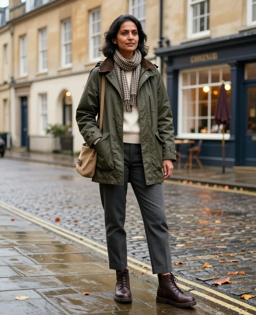 What to Wear in Bath in November: 15 Chic City Break Outfits That Beat the Rain (and Look Amazing in Photos!) 73 What to Wear in Bath in November What to Wear in Bath in November: 15 Chic City Break Outfits That Beat the Rain (and Look Amazing in Photos!) - 11. Waxed Jacket, Fine Knit, and Relaxed Tailoring 1