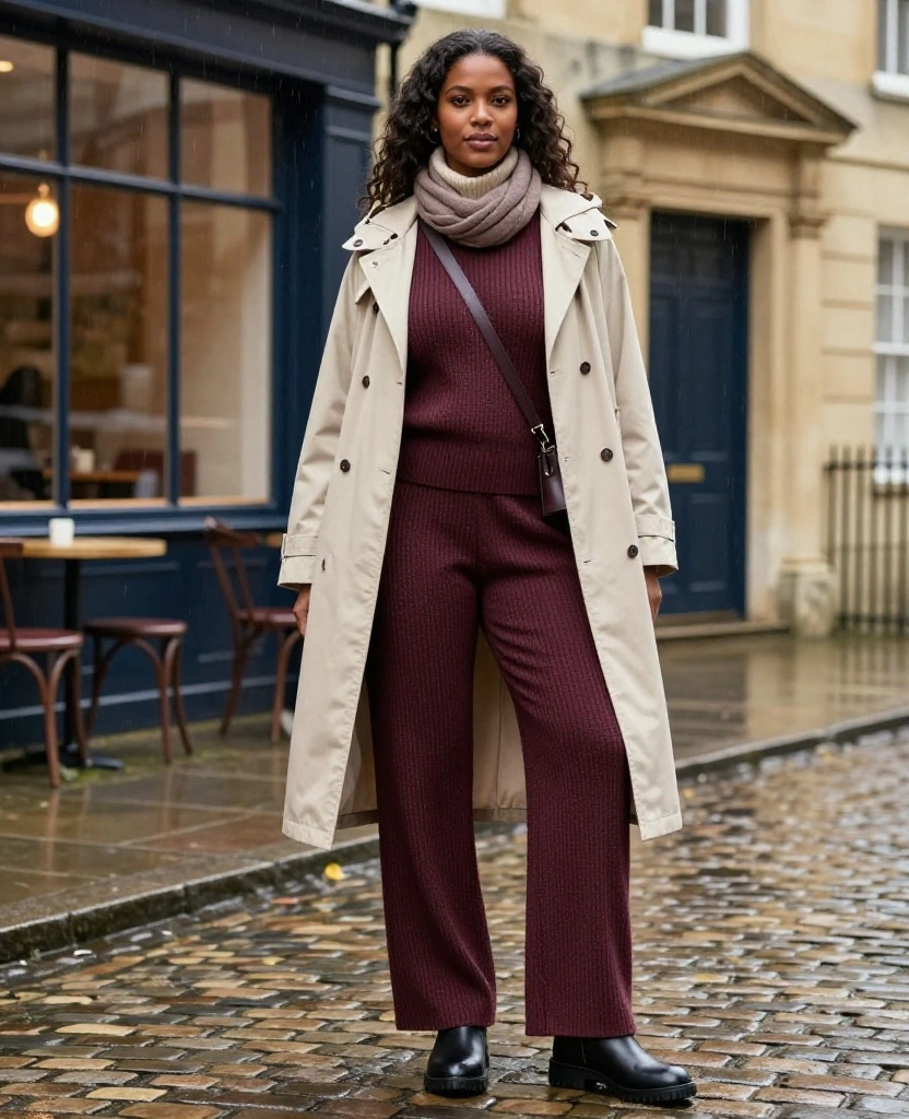 What to Wear in Bath in November: 15 Chic City Break Outfits That Beat the Rain (and Look Amazing in Photos!) 80 What to Wear in Bath in November What to Wear in Bath in November: 15 Chic City Break Outfits That Beat the Rain (and Look Amazing in Photos!) - 12. Coordinated Knit Set with a Long Raincoat 1