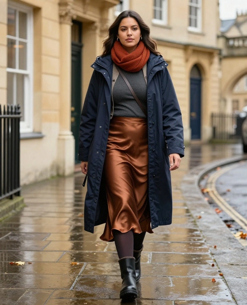What to Wear in Bath in November: 15 Chic City Break Outfits That Beat the Rain (and Look Amazing in Photos!) 89 What to Wear in Bath in November What to Wear in Bath in November: 15 Chic City Break Outfits That Beat the Rain (and Look Amazing in Photos!) - 13. Thermal Base Layer, Slip Skirt, and Oversized Waterproof Coat 1