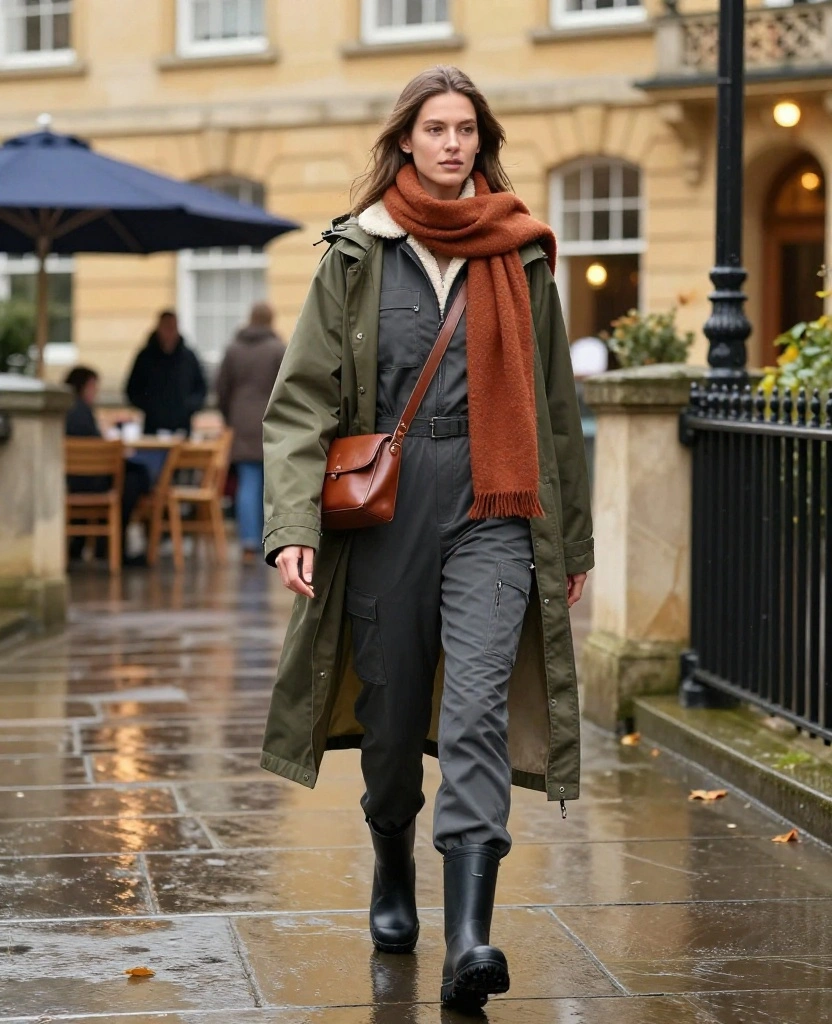 What to Wear in Bath in November: 15 Chic City Break Outfits That Beat the Rain (and Look Amazing in Photos!) 96 What to Wear in Bath in November What to Wear in Bath in November: 15 Chic City Break Outfits That Beat the Rain (and Look Amazing in Photos!) - 14. Utility Jumpsuit with a Fleece Layer and Rain Cape 1
