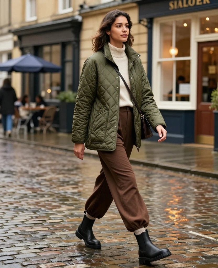 What to Wear in Bath in November: 15 Chic City Break Outfits That Beat the Rain (and Look Amazing in Photos!) 8 What to Wear in Bath in November What to Wear in Bath in November: 15 Chic City Break Outfits That Beat the Rain (and Look Amazing in Photos!) - 2. Quilted Jacket, Wide-Leg Trousers, and Serious Walking Shoes 1