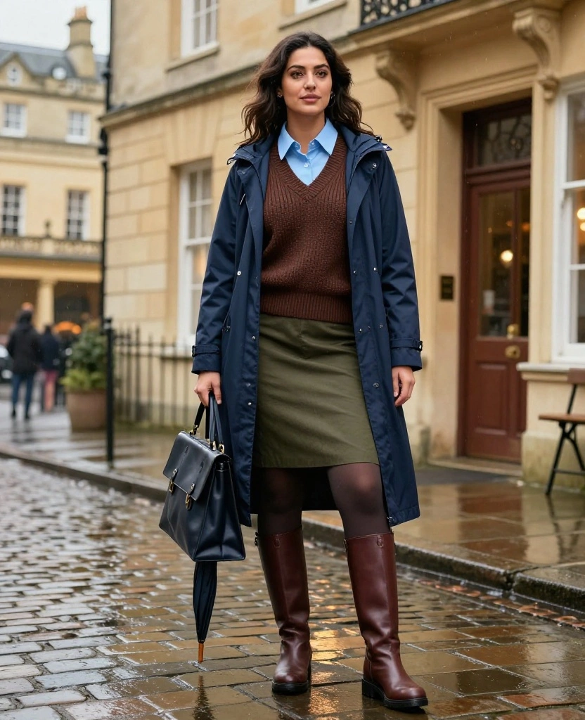 What to Wear in Bath in November: 15 Chic City Break Outfits That Beat the Rain (and Look Amazing in Photos!) 36 What to Wear in Bath in November What to Wear in Bath in November: 15 Chic City Break Outfits That Beat the Rain (and Look Amazing in Photos!) - 6. Sweater Vest, Long-Sleeved Shirt, and Waterproof Midi Skirt 1