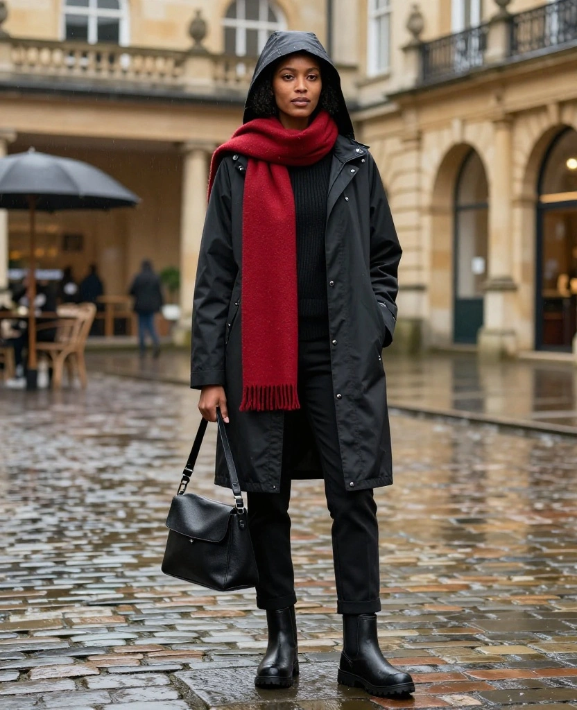 What to Wear in Bath in November: 15 Chic City Break Outfits That Beat the Rain (and Look Amazing in Photos!) 52 What to Wear in Bath in November What to Wear in Bath in November: 15 Chic City Break Outfits That Beat the Rain (and Look Amazing in Photos!) - 8. Head-to-Toe Black with a Bright Weatherproof Scarf 1