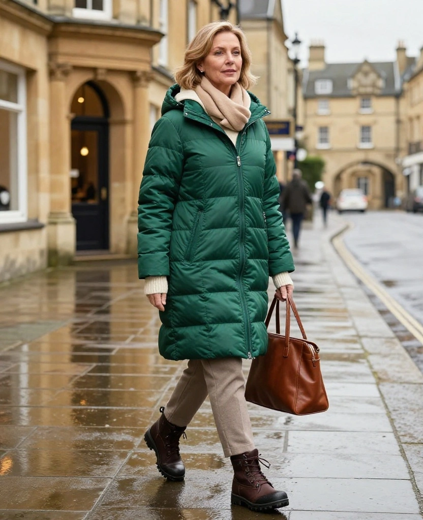 What to Wear in Bath in November: 15 Chic City Break Outfits That Beat the Rain (and Look Amazing in Photos!) 59 What to Wear in Bath in November What to Wear in Bath in November: 15 Chic City Break Outfits That Beat the Rain (and Look Amazing in Photos!) - 9. Jewel-Tone Puffer with a Soft Neutral Base 1