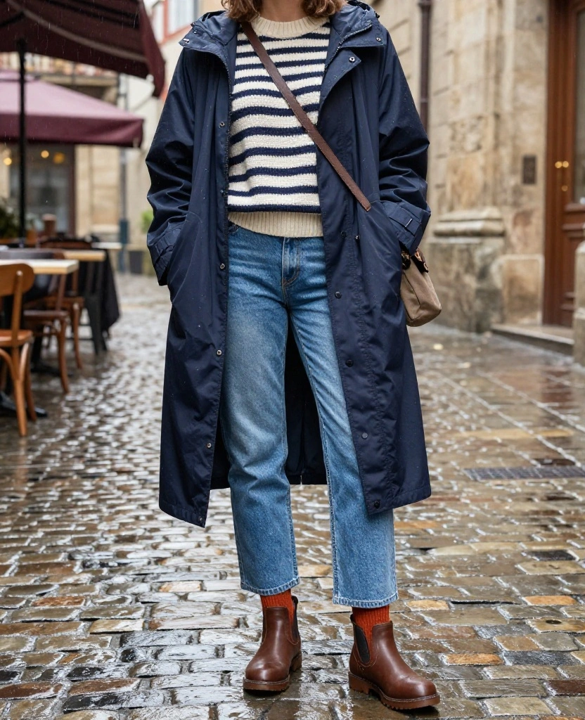 What to Wear in Bilbao in November When It Rains: 12 Stylish Looks You’ll Actually Want to Copy! 73 What to Wear in Bilbao in November What to Wear in Bilbao in November When It Rains: 12 Stylish Looks You’ll Actually Want to Copy! - 11. The Light Denim-and-Knit Outfit with a Long Rain Cape 1