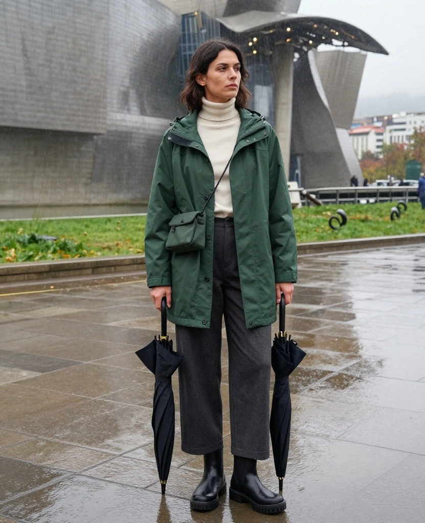 What to Wear in Bilbao in November When It Rains: 12 Stylish Looks You’ll Actually Want to Copy! 8 What to Wear in Bilbao in November What to Wear in Bilbao in November When It Rains: 12 Stylish Looks You’ll Actually Want to Copy! - 2. A Cropped Rain Jacket with Wide-Leg Trousers 1