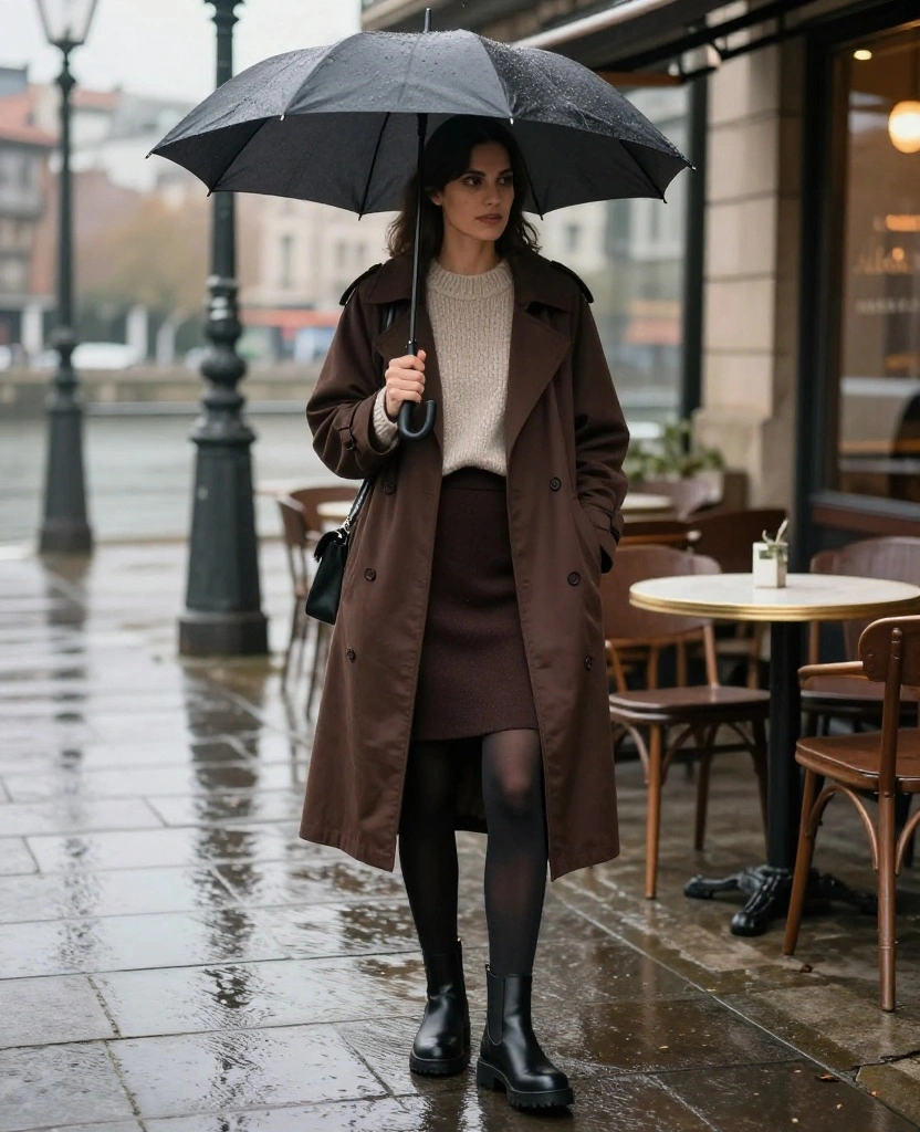 What to Wear in Bilbao in November When It Rains: 12 Stylish Looks You’ll Actually Want to Copy! 15 What to Wear in Bilbao in November What to Wear in Bilbao in November When It Rains: 12 Stylish Looks You’ll Actually Want to Copy! - 3. A Midi Skirt, Opaque Tights, and Waterproof Chelsea Boots 1
