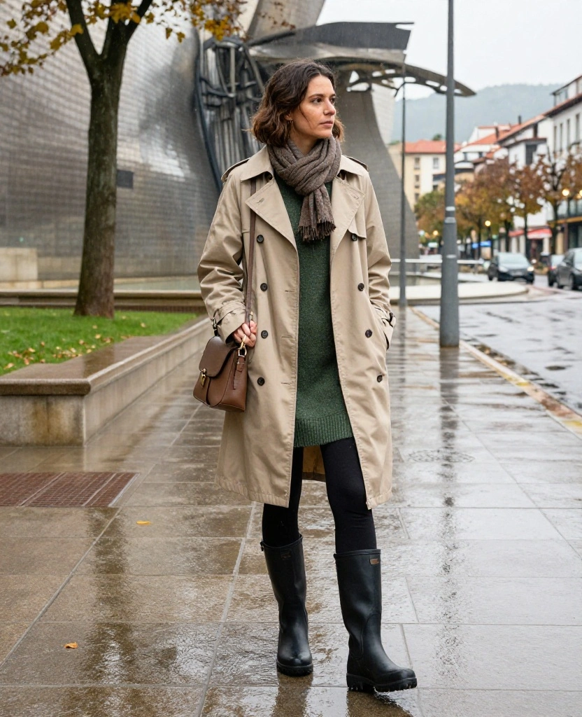 What to Wear in Bilbao in November When It Rains: 12 Stylish Looks You’ll Actually Want to Copy! 57 What to Wear in Bilbao in November What to Wear in Bilbao in November When It Rains: 12 Stylish Looks You’ll Actually Want to Copy! - 9. A Sweater Dress with Leggings and Weatherproof Boots 1
