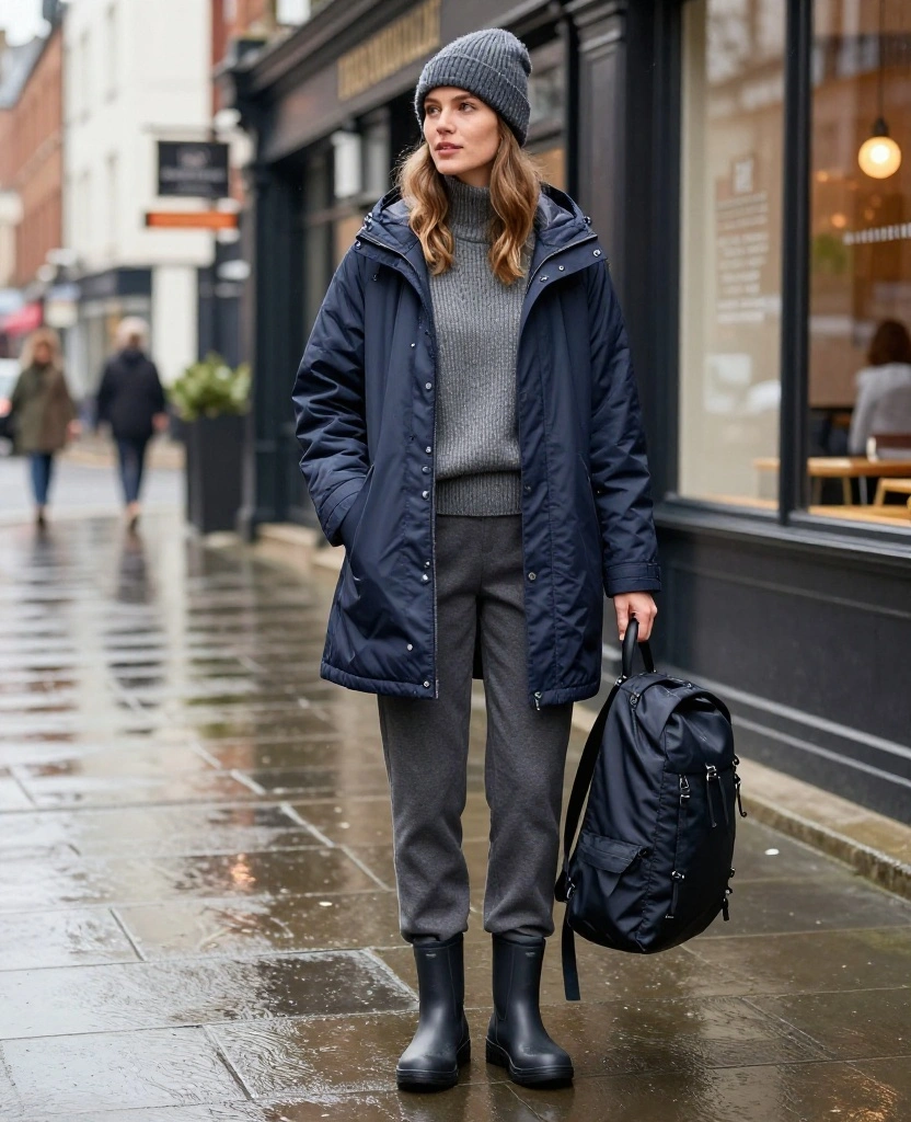 What to Wear in Cardiff in November: 15 Chic Rainy-Day Outfits That Keep You Cozy and Dry 73 What to Wear in Cardiff in November What to Wear in Cardiff in November: 15 Chic Rainy-Day Outfits That Keep You Cozy and Dry - 11. The Soft Monochrome Look with a Quilted Raincoat 1