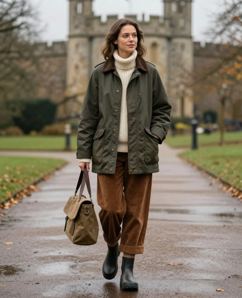 What to Wear in Cardiff in November: 15 Chic Rainy-Day Outfits That Keep You Cozy and Dry 15 What to Wear in Cardiff in November What to Wear in Cardiff in November: 15 Chic Rainy-Day Outfits That Keep You Cozy and Dry - 3. The Waxed Jacket with Corduroy and Waterproof Boots 1