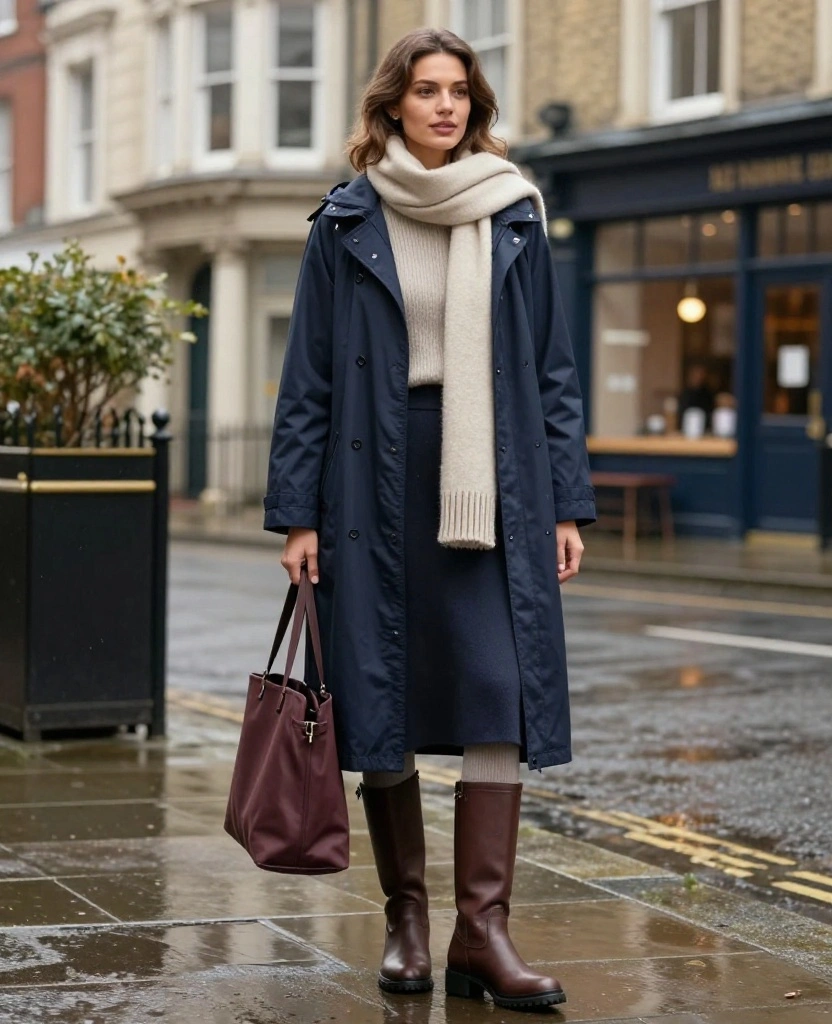 What to Wear in Cardiff in November: 15 Chic Rainy-Day Outfits That Keep You Cozy and Dry 29 What to Wear in Cardiff in November What to Wear in Cardiff in November: 15 Chic Rainy-Day Outfits That Keep You Cozy and Dry - 5. The Midi Skirt, Thermal Tights, and Long Raincoat 1