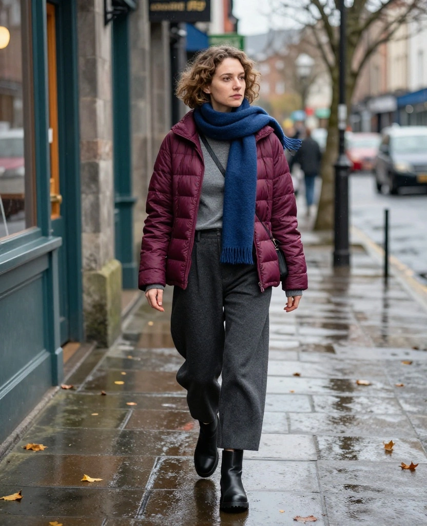 What to Wear in Cork in November: 15 Stylish Outfit Ideas That Beat Rain, Wind, and Chilly Days 15 What to Wear in Cork in November What to Wear in Cork in November: 15 Stylish Outfit Ideas That Beat Rain, Wind, and Chilly Days - 3. Quilted Puffer with Wide-Leg Trousers 1