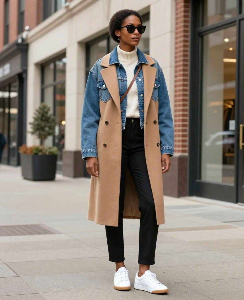 What to Wear in Dallas in December: 15 Chic Layering Ideas for Unpredictable Winter Weather 12 What to Wear in Dallas in December What to Wear in Dallas in December: 15 Chic Layering Ideas for Unpredictable Winter Weather - 2. Denim Jacket Under a Soft Wool Coat 1