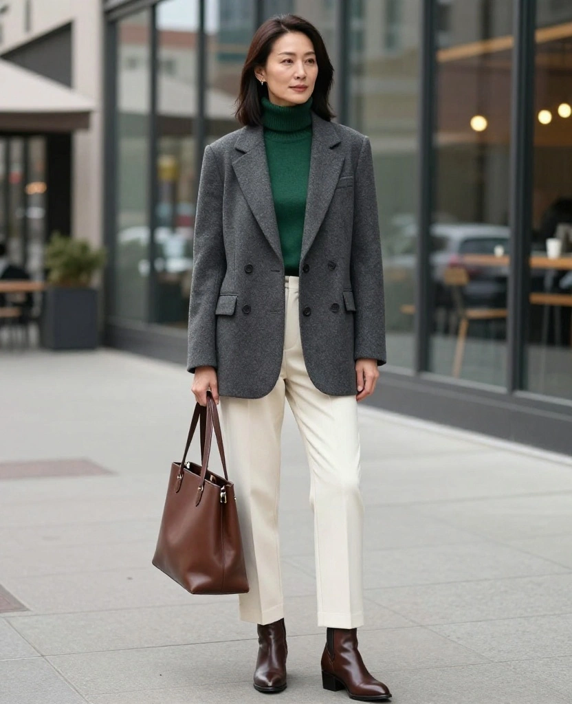 What to Wear in Dallas in December: 15 Chic Layering Ideas for Unpredictable Winter Weather 13 What to Wear in Dallas in December What to Wear in Dallas in December: 15 Chic Layering Ideas for Unpredictable Winter Weather - 3. Tailored Blazer, Turtleneck, and Straight-Leg Trousers 1