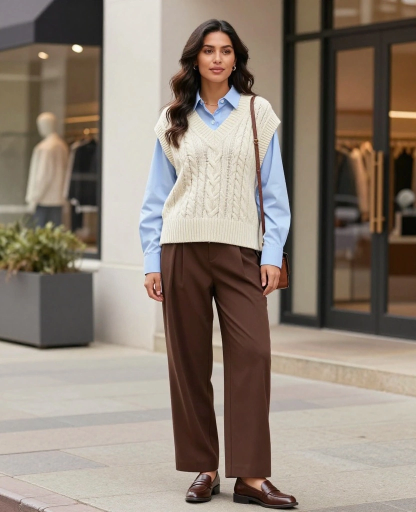 What to Wear in Dallas in December: 15 Chic Layering Ideas for Unpredictable Winter Weather 20 What to Wear in Dallas in December What to Wear in Dallas in December: 15 Chic Layering Ideas for Unpredictable Winter Weather - 4. Sweater Vest Over a Crisp Button-Down 1