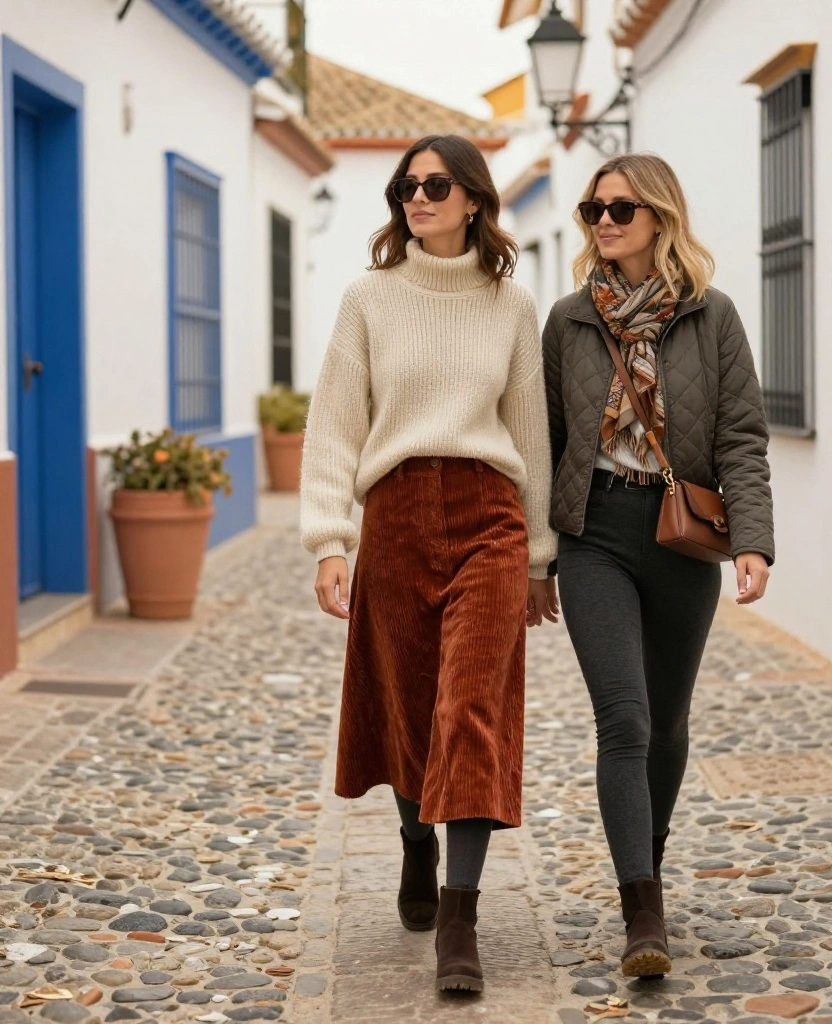 What to Wear in Granada in November: 15 Stylish Outfit Ideas That Beat the Chilly Mornings and Warm Afternoons! 27 What to Wear in Granada in November What to Wear in Granada in November: 15 Stylish Outfit Ideas That Beat the Chilly Mornings and Warm Afternoons! - 5. A Midi Skirt, Chunky Knit, and Walkable Boots 1
