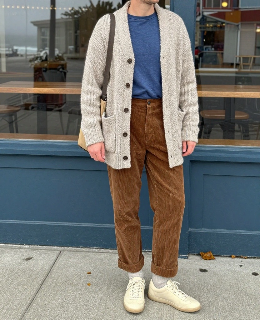 What to Wear in Monterey Bay in November: 15 Outfit Ideas You’ll Be Glad You Packed! 53 what to wear in Monterey Bay in November What to Wear in Monterey Bay in November: 15 Outfit Ideas You’ll Be Glad You Packed! - 11. Cozy Café Morning: Cardigan, Long-Sleeve Tee, and Soft Trousers 1
