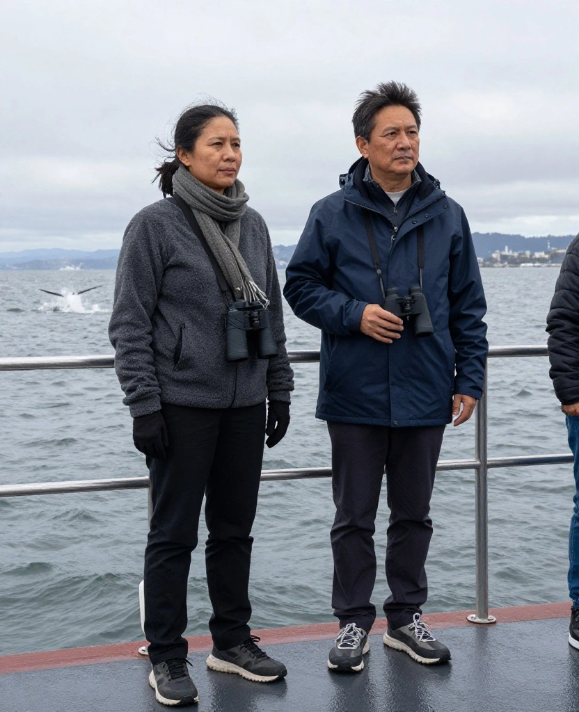 What to Wear in Monterey Bay in November: 15 Outfit Ideas You’ll Be Glad You Packed! 10 what to wear in Monterey Bay in November What to Wear in Monterey Bay in November: 15 Outfit Ideas You’ll Be Glad You Packed! - 4. Whale-Watching Ready: Warm Top, Windproof Layer, and Grip Shoes 1