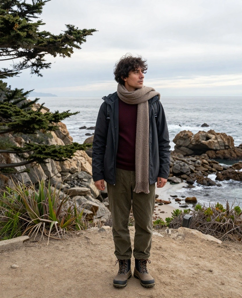 What to Wear in Monterey Bay in November: 15 Outfit Ideas You’ll Be Glad You Packed! 25 what to wear in Monterey Bay in November What to Wear in Monterey Bay in November: 15 Outfit Ideas You’ll Be Glad You Packed! - 7. Scenic Overlook Outfit: Warm Scarf, Long Pants, and Wind Protection 1