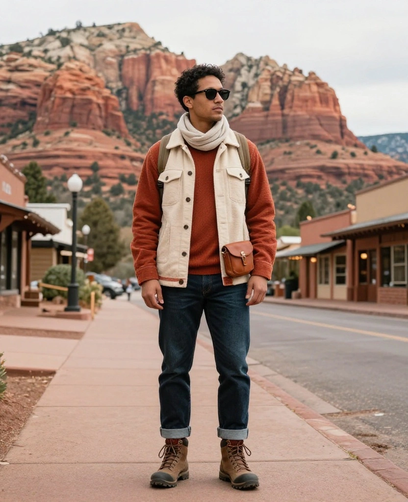 What to Wear in Sedona in December: 15 Must-Pack Winter Outfits for Red-Rock Adventures 8 What to Wear in Sedona in December What to Wear in Sedona in December: 15 Must-Pack Winter Outfits for Red-Rock Adventures - 2. The Flannel Shacket, Thermal Tee, and Weather-Ready Jeans 1