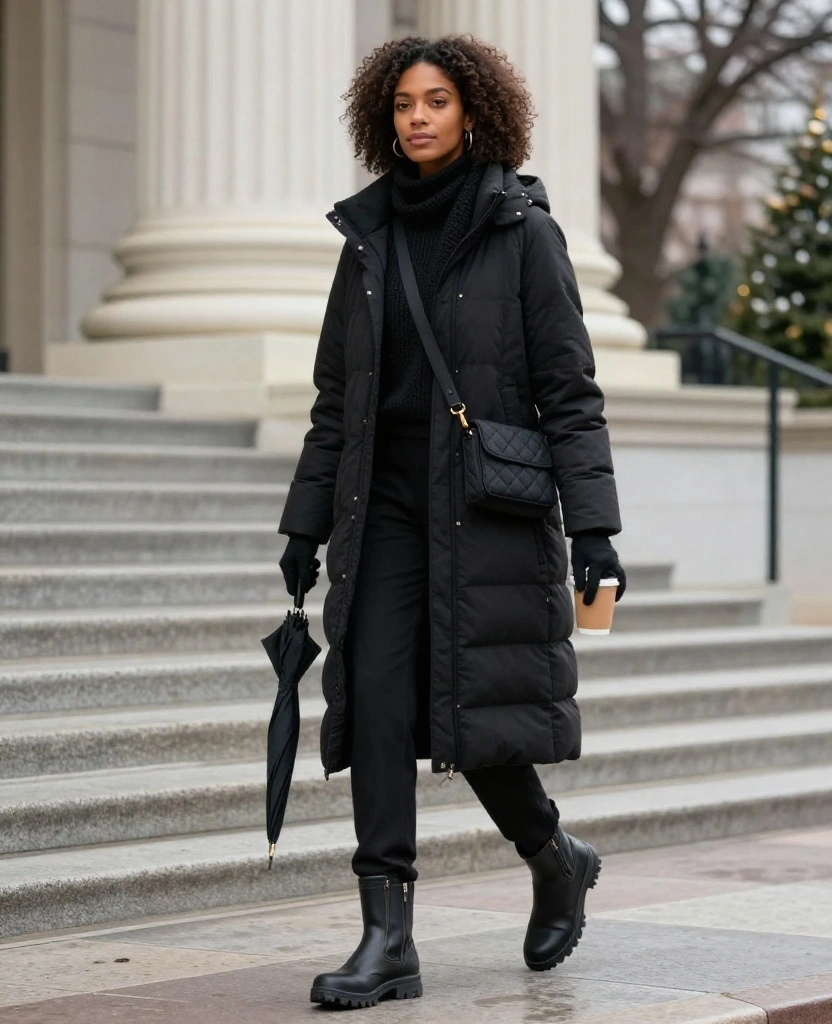 What to Wear in Washington, D.C. in December: 15 Chic Winter Outfits That Keep You Warm While Sightseeing 27 What to Wear in Washington D.C in December What to Wear in Washington, D.C. in December: 15 Chic Winter Outfits That Keep You Warm While Sightseeing - 5. A Monochrome Black Outfit with Texture 1