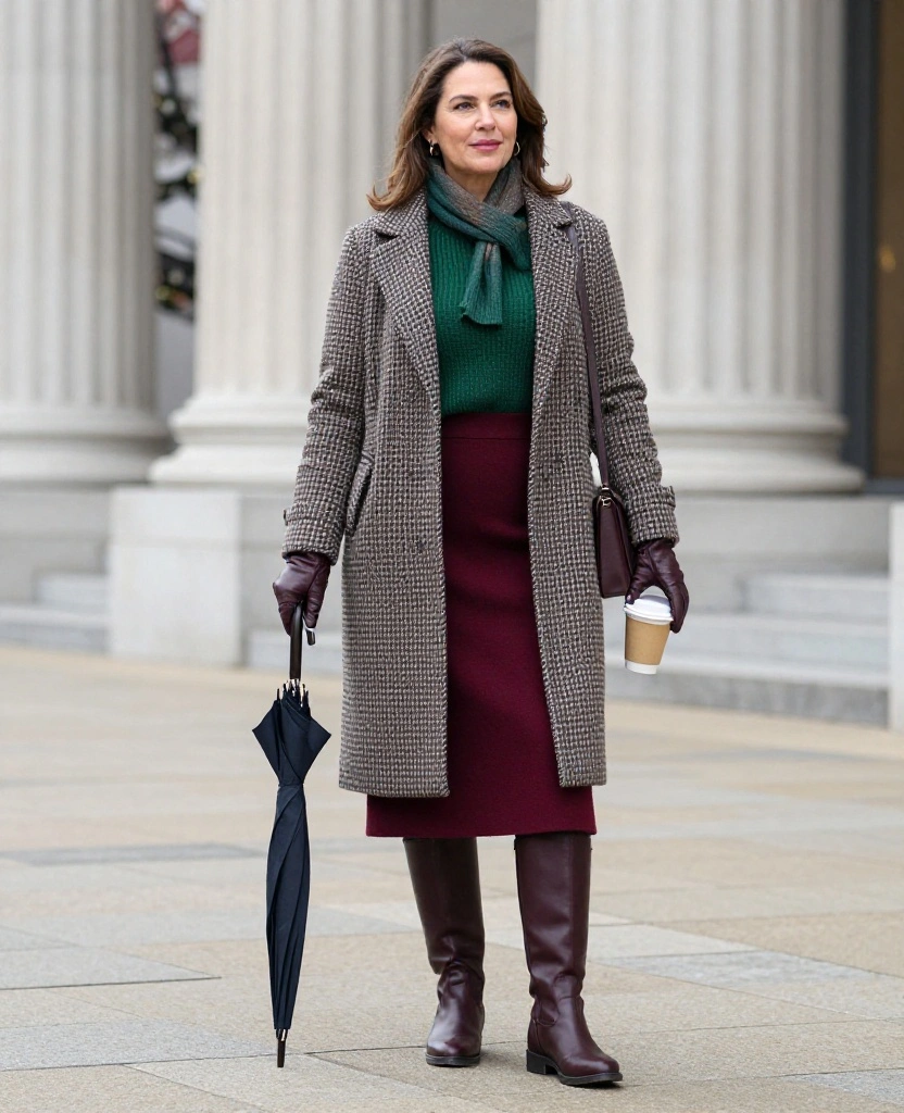 What to Wear in Washington, D.C. in December: 15 Chic Winter Outfits That Keep You Warm While Sightseeing 34 What to Wear in Washington D.C in December What to Wear in Washington, D.C. in December: 15 Chic Winter Outfits That Keep You Warm While Sightseeing - 6. Plaid Coat, Warm Tights, and a Midi Skirt 1