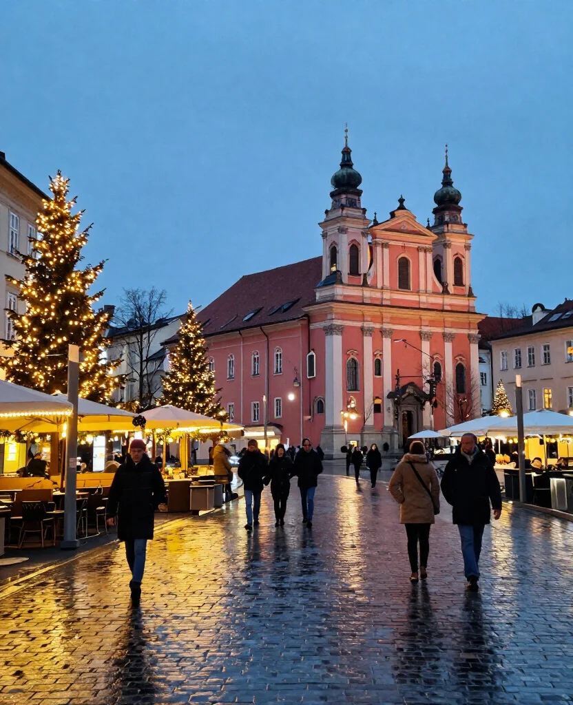 12 Best Places to Visit in Ljubljana in December for an Unforgettable Winter City Break 12 Places to Visit in Ljubljana in December 12 Best Places to Visit in Ljubljana in December for an Unforgettable Winter City Break - 2. Prešeren Square and Triple Bridge After the Lights Come On 1