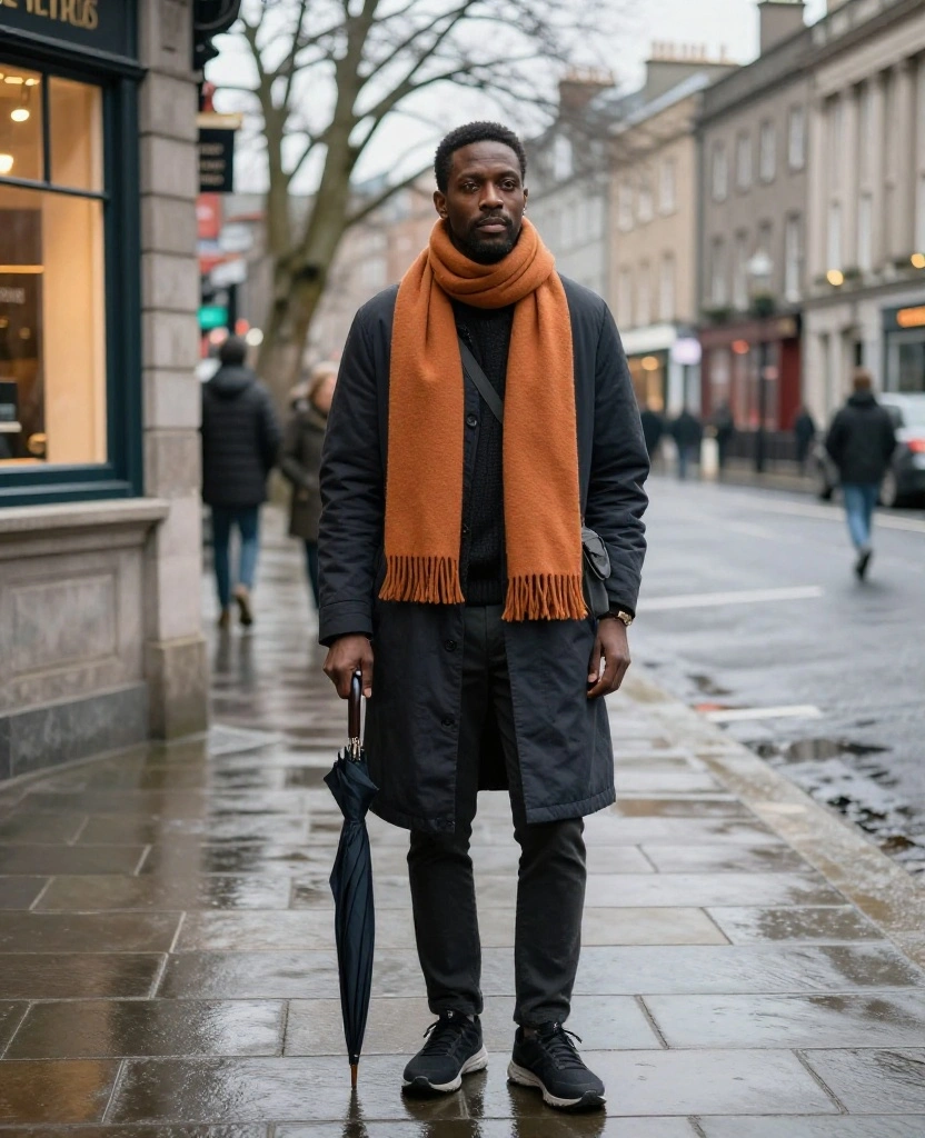 12 Comfortable Dublin Sightseeing Outfits for Exploring All Day (Your Feet Will Thank You for #6!) 45 What to Wear in Dublin in December 12 Comfortable Dublin Sightseeing Outfits for Exploring All Day (Your Feet Will Thank You for #6!) - 7. The Monochrome Travel Uniform with a Bright Scarf 1