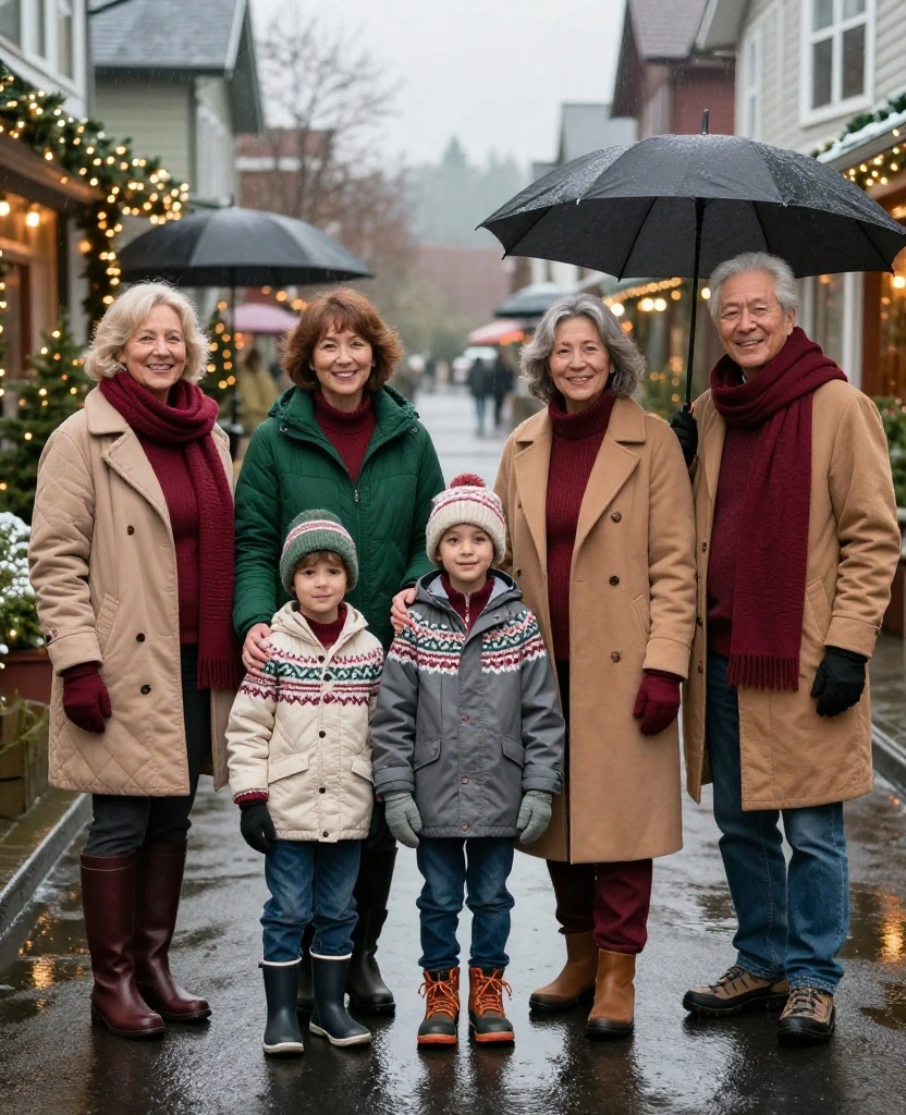 12 Vancouver Christmas Outfits That Feel Festive, Warm, and Totally Instagram-Worthy 64 What to Wear in Vancouver in December 12 Vancouver Christmas Outfits That Feel Festive, Warm, and Totally Instagram-Worthy - 10. Coordinated Family Layers Without Matching Too Much 1