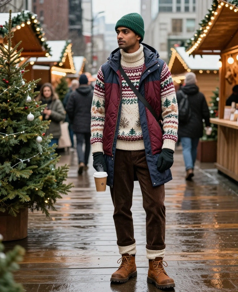 12 Vancouver Christmas Outfits That Feel Festive, Warm, and Totally Instagram-Worthy 29 What to Wear in Vancouver in December 12 Vancouver Christmas Outfits That Feel Festive, Warm, and Totally Instagram-Worthy - 5. The Fair Isle Sweater Holiday-Market Look 1