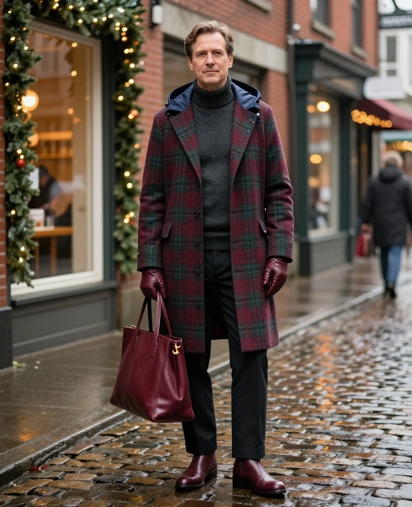12 Vancouver Christmas Outfits That Feel Festive, Warm, and Totally Instagram-Worthy 34 What to Wear in Vancouver in December 12 Vancouver Christmas Outfits That Feel Festive, Warm, and Totally Instagram-Worthy - 6. Tailored Plaid Under a Long Raincoat 1