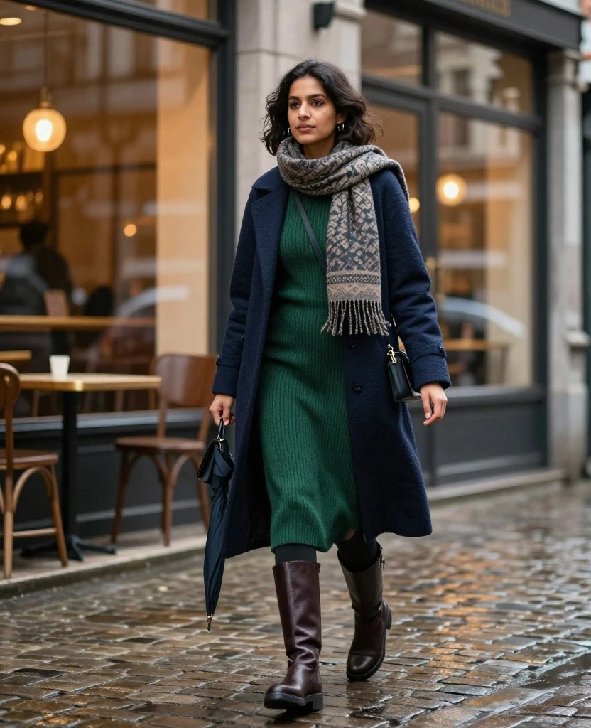 13 Brussels Winter Outfit Ideas That Go From Museum Hopping to Dinner Without a Full Change 15 What to Wear in Brussels in December 13 Brussels Winter Outfit Ideas That Go From Museum Hopping to Dinner Without a Full Change - 3. The Knit Midi Dress With Tall Walking Boots 1