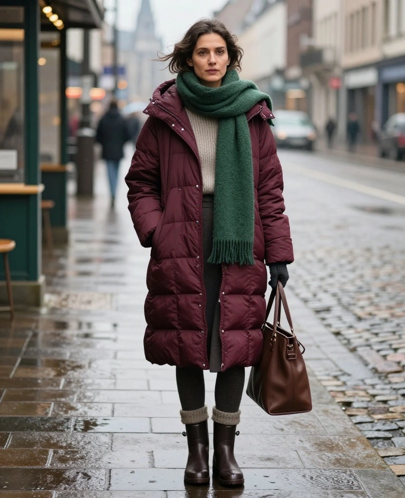 13 Cologne December Weather Outfits That Beat Rain, Wind, and Freezing Temperatures 6 What to Wear in Cologne in December 13 Cologne December Weather Outfits That Beat Rain, Wind, and Freezing Temperatures - 2. Quilted Puffer with a Thermal Midi Skirt 1