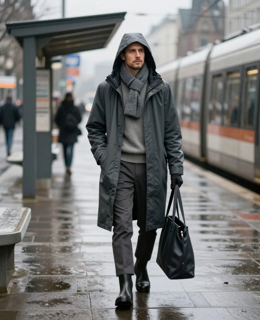 13 Cologne December Weather Outfits That Beat Rain, Wind, and Freezing Temperatures 13 What to Wear in Cologne in December 13 Cologne December Weather Outfits That Beat Rain, Wind, and Freezing Temperatures - 3. The Commuter Shell and Wool-Trouser Combo 1