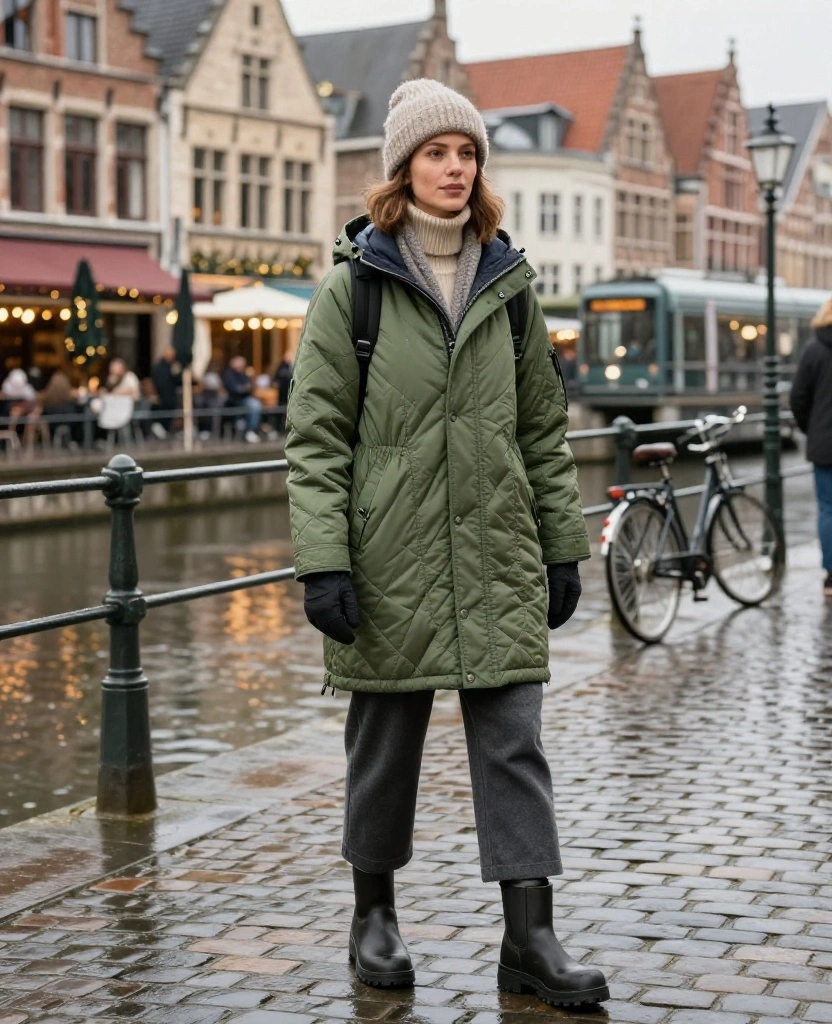 13 Ghent December Outfits Made for Rainy Streets, Cozy Cafés, and Picture-Perfect Travel Photos 20 what to wear in Ghent in December 13 Ghent December Outfits Made for Rainy Streets, Cozy Cafés, and Picture-Perfect Travel Photos - 4. The Quilted Liner, Wide-Leg Trousers, and City-Walking Layers 1
