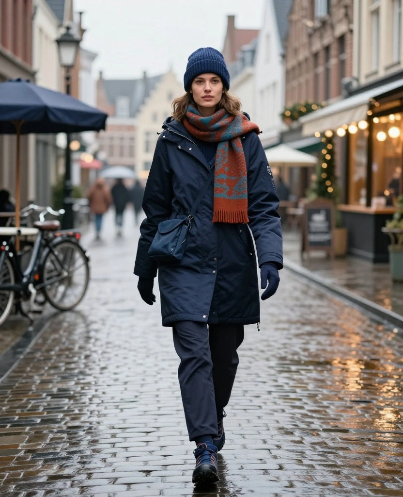 13 Ghent December Outfits Made for Rainy Streets, Cozy Cafés, and Picture-Perfect Travel Photos 27 what to wear in Ghent in December 13 Ghent December Outfits Made for Rainy Streets, Cozy Cafés, and Picture-Perfect Travel Photos - 5. The Monochrome Navy Look with a Statement Scarf 1