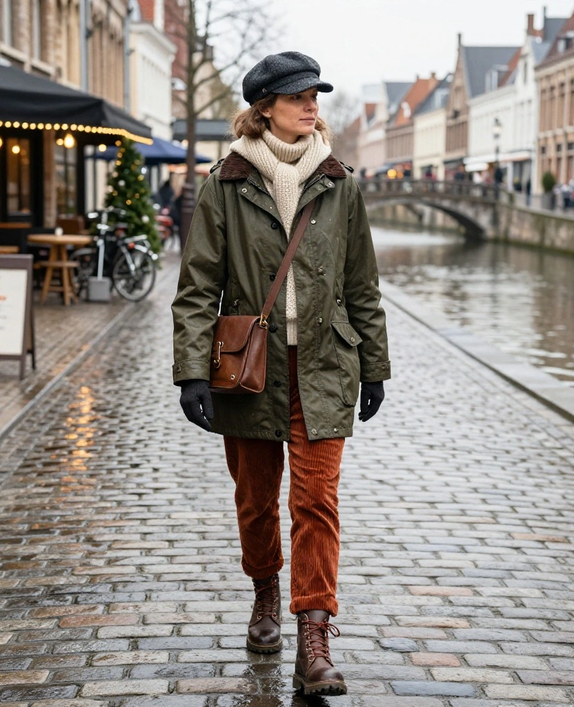 13 Ghent December Outfits Made for Rainy Streets, Cozy Cafés, and Picture-Perfect Travel Photos 41 what to wear in Ghent in December 13 Ghent December Outfits Made for Rainy Streets, Cozy Cafés, and Picture-Perfect Travel Photos - 7. The Waxed Jacket, Corduroy Trousers, and Wool Hat Combination 1