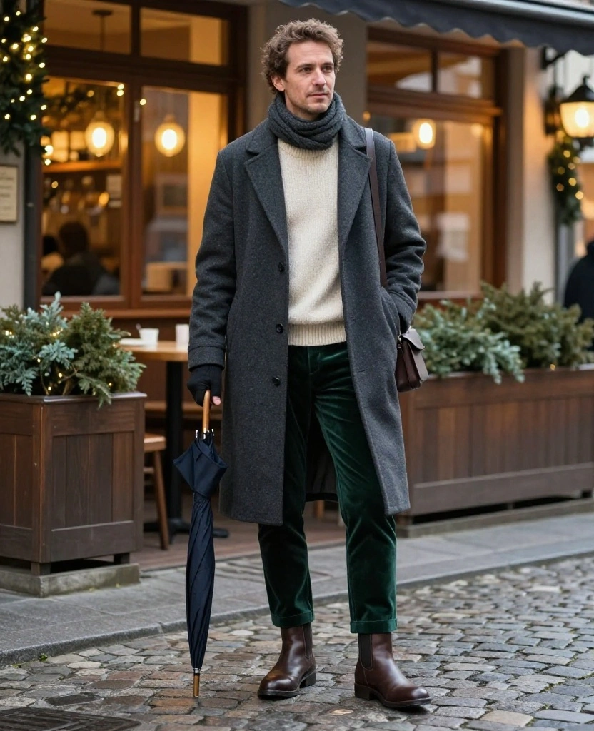 13 Munich December Travel Outfits That Take You from Sightseeing to Bavarian Dinner with Ease! 70 What to Wear in Munich in December 13 Munich December Travel Outfits That Take You from Sightseeing to Bavarian Dinner with Ease! - 12. The Velvet Trouser and Fine-Knit Dinner Upgrade 1