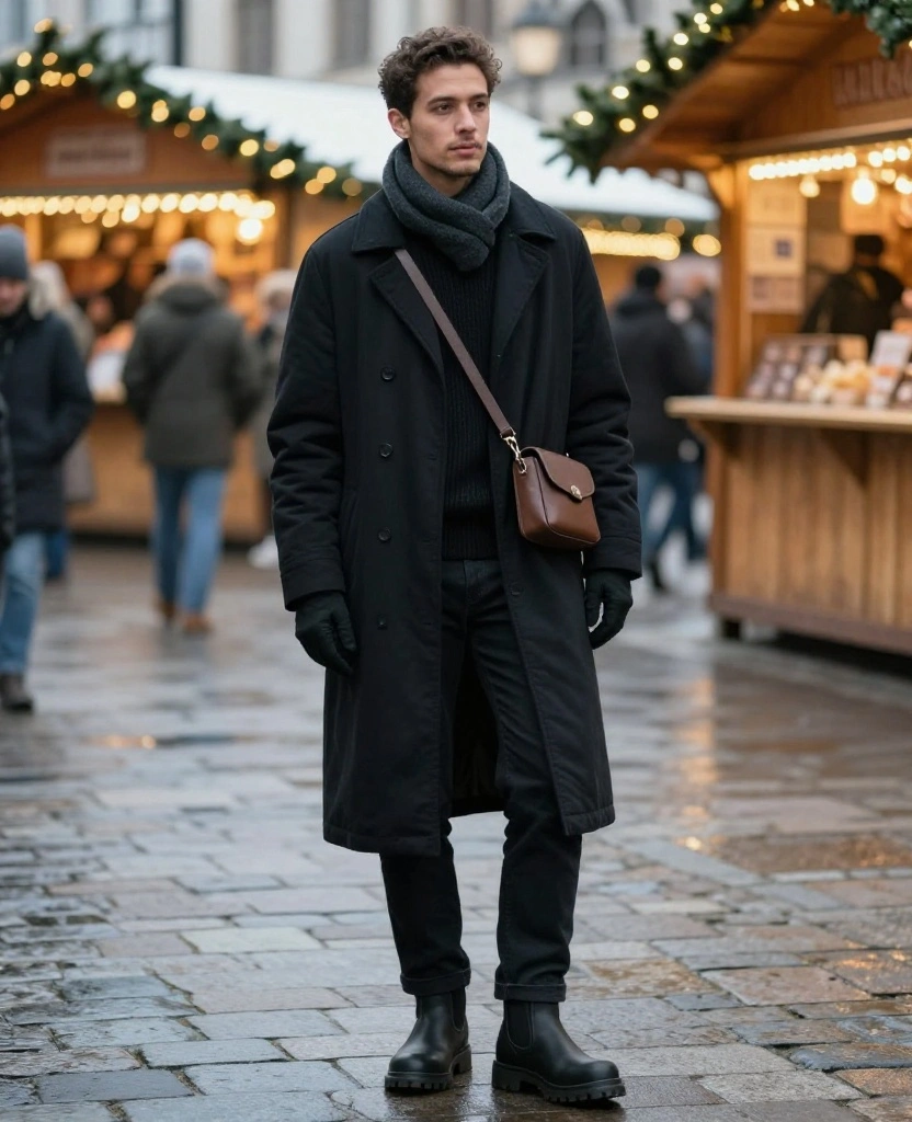 13 Munich December Travel Outfits That Take You from Sightseeing to Bavarian Dinner with Ease! 22 What to Wear in Munich in December 13 Munich December Travel Outfits That Take You from Sightseeing to Bavarian Dinner with Ease! - 4. The Sleek Monochrome Black Travel Uniform 1
