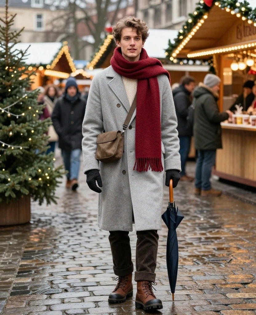 13 Munich December Travel Outfits That Take You from Sightseeing to Bavarian Dinner with Ease! 29 What to Wear in Munich in December 13 Munich December Travel Outfits That Take You from Sightseeing to Bavarian Dinner with Ease! - 5. The Red Scarf and Neutral Coat Market Look 1