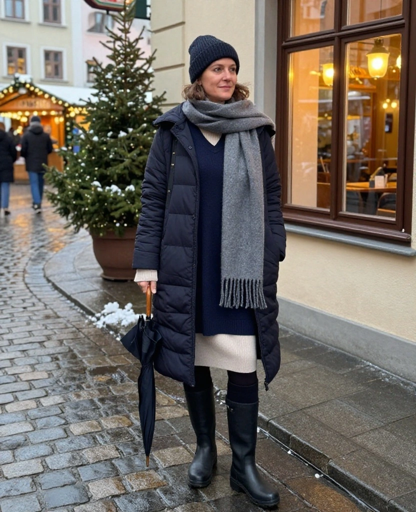 13 Munich December Travel Outfits That Take You from Sightseeing to Bavarian Dinner with Ease! 52 What to Wear in Munich in December 13 Munich December Travel Outfits That Take You from Sightseeing to Bavarian Dinner with Ease! - 8. The Soft Sweater Dress with Thermal Tights 1