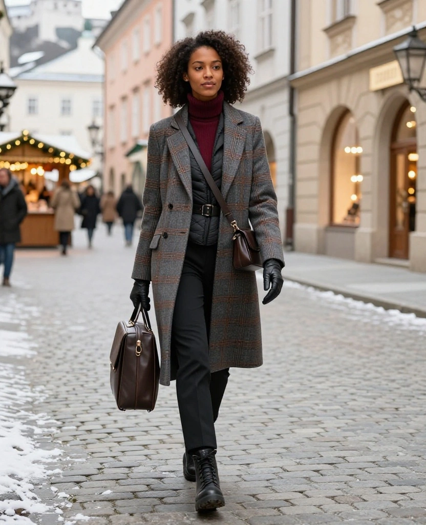 13 Salzburg December Outfits for Women That Look Effortlessly Stylish in Every Travel Photo 22 What to Wear in Salzburg in December 13 Salzburg December Outfits for Women That Look Effortlessly Stylish in Every Travel Photo - 4. A Plaid Blazer Layered for Old Town Wandering 1