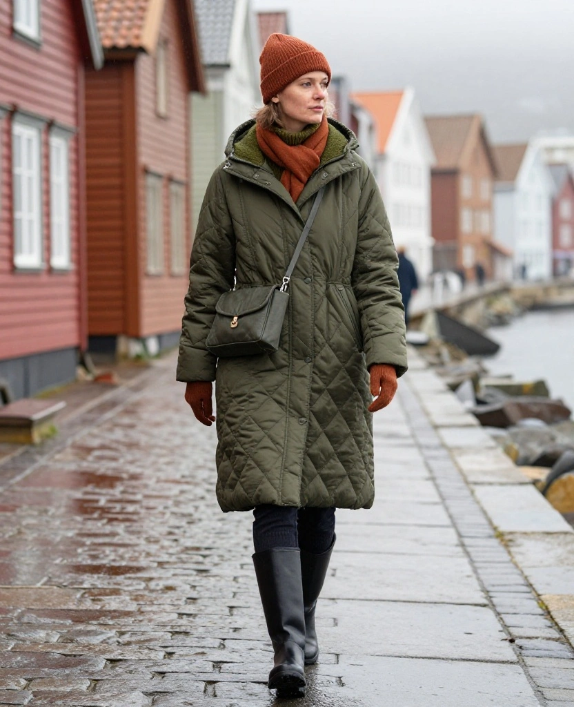 13 Stylish Bergen Winter Fashion Ideas That Prove Practical Layers Can Still Look Amazing 8 what to wear in Bergen in December 13 Stylish Bergen Winter Fashion Ideas That Prove Practical Layers Can Still Look Amazing - 2. Make a Long Quilted Coat Look Refined With Tonal Knits 1