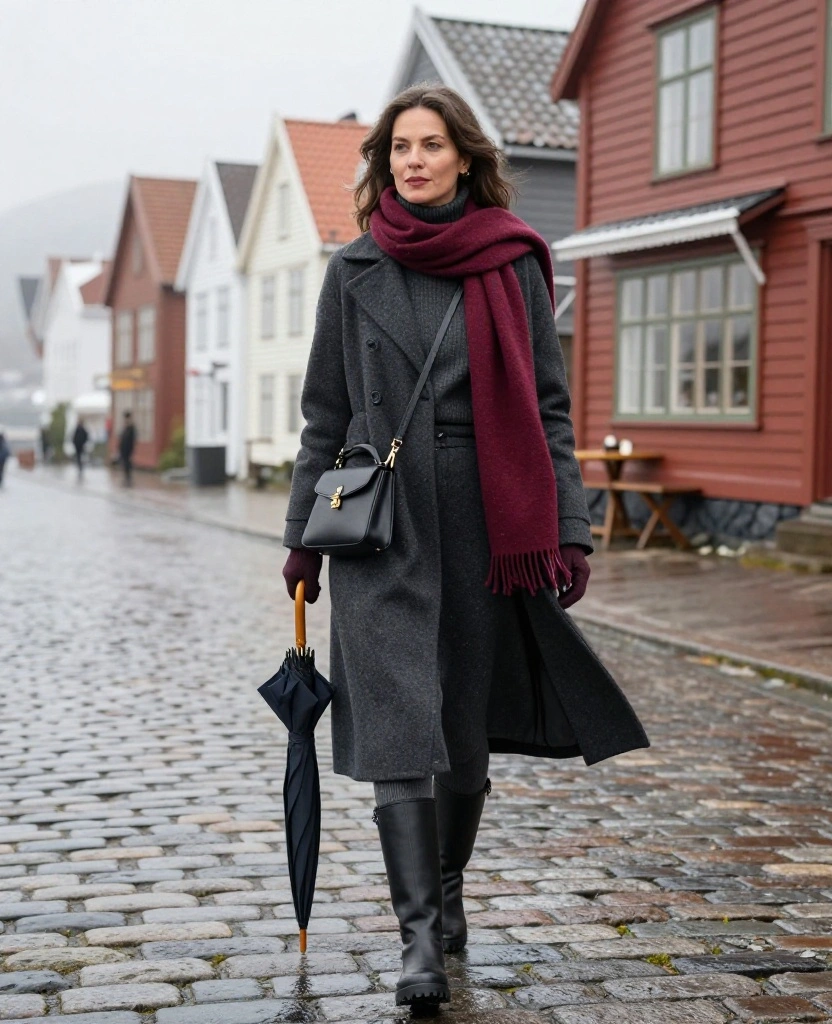13 Stylish Bergen Winter Fashion Ideas That Prove Practical Layers Can Still Look Amazing 25 what to wear in Bergen in December 13 Stylish Bergen Winter Fashion Ideas That Prove Practical Layers Can Still Look Amazing - 5. Wear a Midi Skirt With Thermal Tights and Rainproof Boots 1